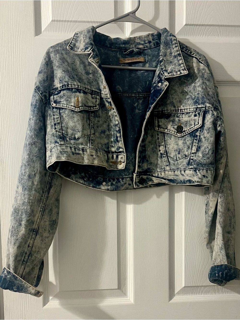 Highway Jeans Acid-Wash Denim Jacket in Blue and White
